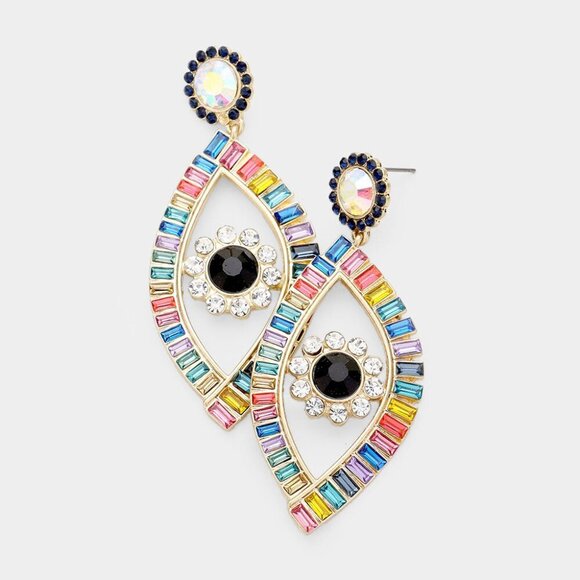Colorful Stone Evil Eye Statement Earrings - Picture 1 of 1